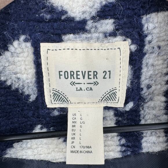 Chunky Navy Cream Geometric Pattern Coat Jacket Longline Boho Size L Fisherman - Picture 3 of 9